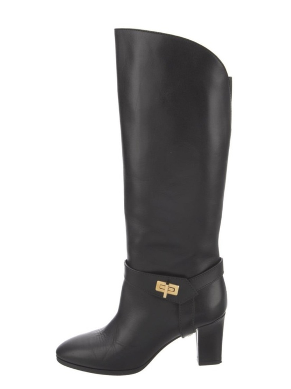 GIVENCHY Black Knee-High Leather Block Heel Riding Boots